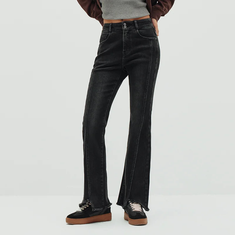 Semir Soft Jeans Women 2026 Spring Raw Hem Split Gradient Flare Leg Casual Fashion Comfortable Versatile Long Trousers