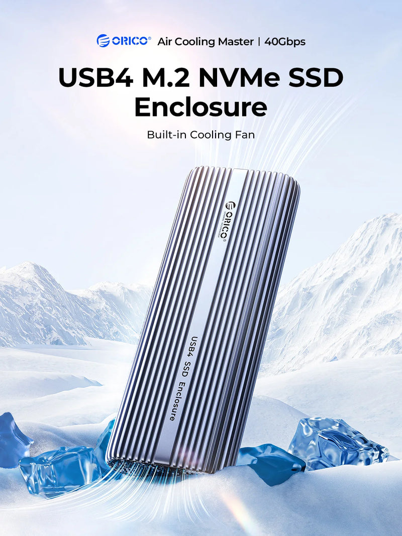 ORICO 40Gbps M.2 NVMe SSD Enclosure with Cooling Fan USB4 PCIe3.0 Aluminum Compatible Thunderbolt 3/4 Tool Free 8TB for Mac