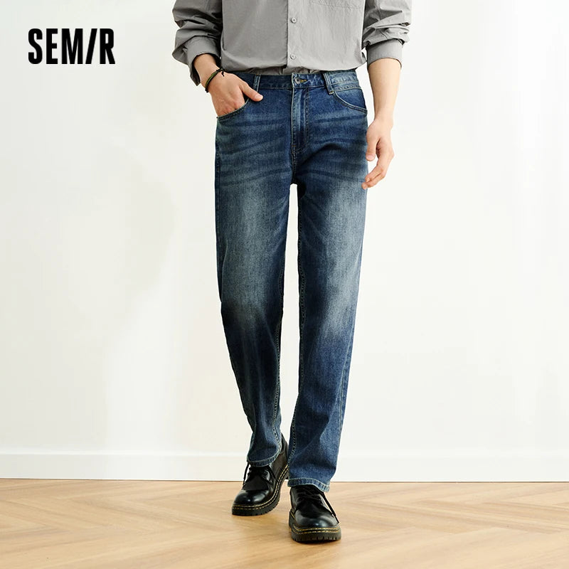 Semir Men Jeans Stretch 2026 Retro Washed Straight Commuter Urban Casual Everyday Style Soft Comfortable Daily Wear Trendy
