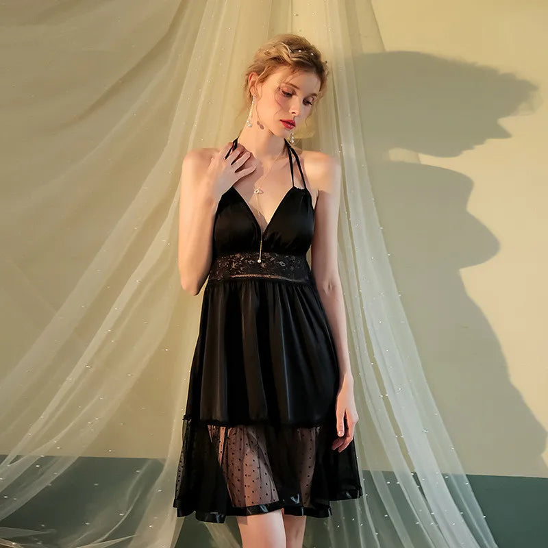 Vestidos Para Mujer New Satin Lace Short Night Dress Woman Thin Sleeveless Sling Sleep Shirts Slim Summer Nightgowns Female