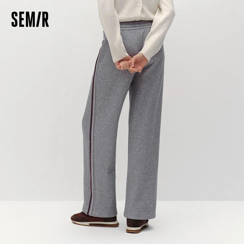 Semir Women Casual Pants Color Block Fleece Lined Wide Leg Sport Style 2026 New Winter Daily Wear Urban Casual Style