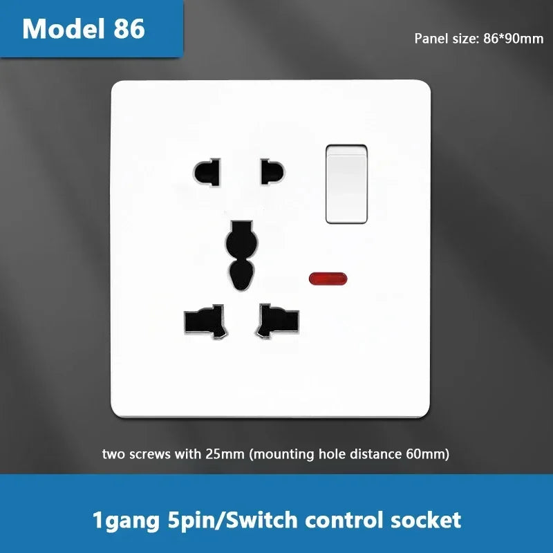 UK Standard Power Socket 13A Dual USB Plug Type-C Wall Outlet,1/2/3gang 2way Switch, White Universal 5pin Wall electrical socket