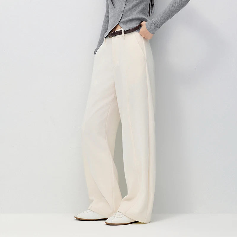 Semir Women Pants Chenille Loose Barrel Leg White 2026 Winter Casual Elegant Versatile Relaxed Everyday Style Full Length