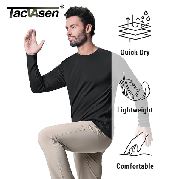 TACVASEN UPF 80+ UV Protection T-Shirts Men's Long Sleeve O-Neck Solid Tee Spring Summer Quick Dry Hiking Outdoors Pullover Tops