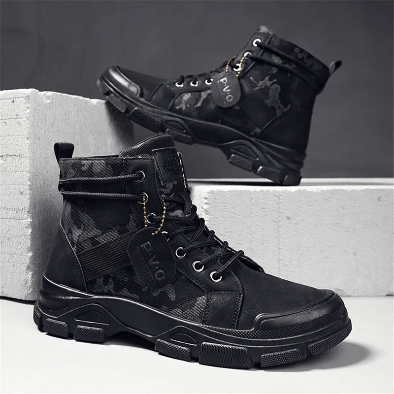 Men's canvas boots new autumn winter plus velvet high-top warm casual boots outdoor boots camouflage tooling boots casual boots