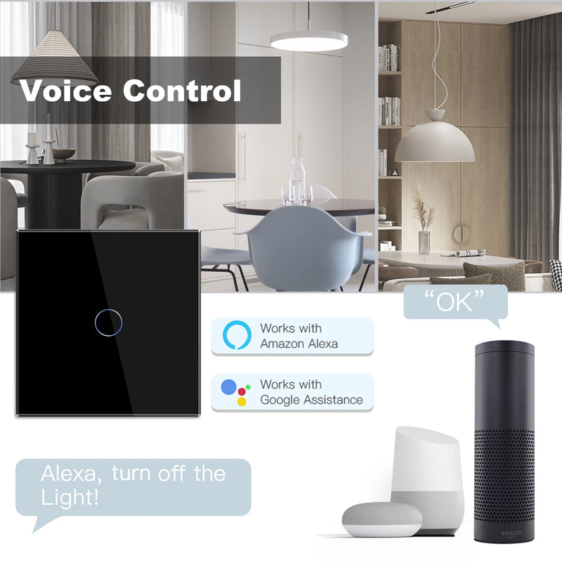 BSEED Wifi Light Switches Smart Wall Switch 1/2/3Gang 1/2/3/4Way Touch Sensor Switch With Normal Socket Support Tuya Smart Life