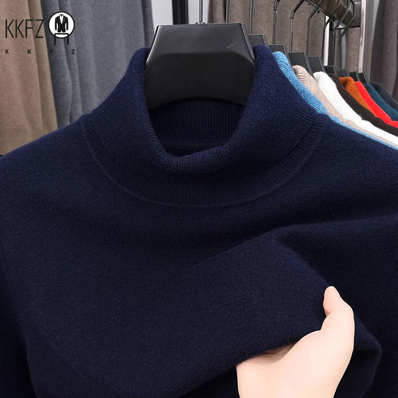 Men's Knitted Turtleneck Sweater High Quality Anti-Pilling Long Sleeve Solid Color Pullover for Autumn Trendy Streetwear
