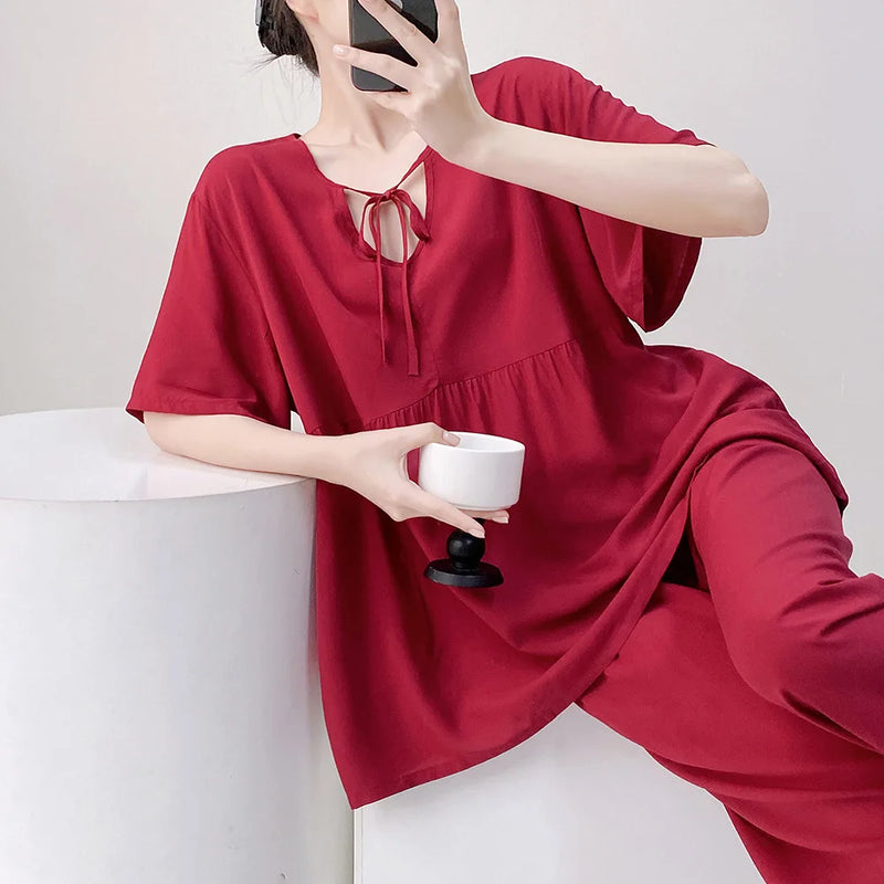 Women’s Summer Pajamas 2 Piece Sets Night Wear for Ladies Short Sleeve Sleepwear Homewear Floral Sleeping Wear for Woman Pijama