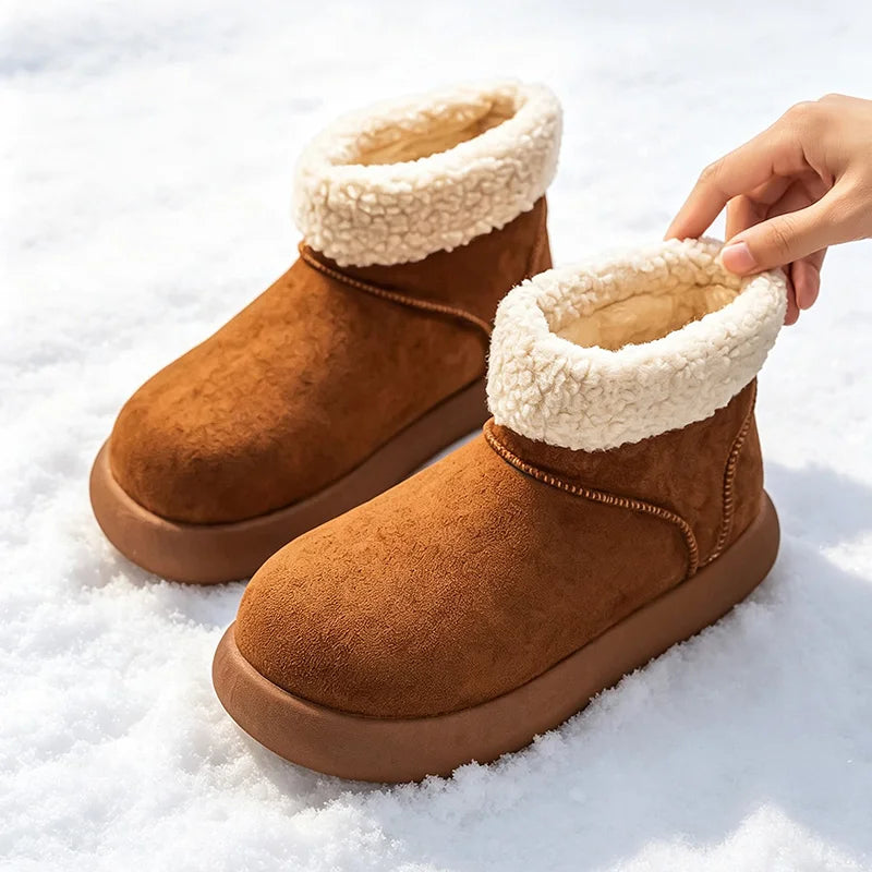 Men women's light warm plush snow boots winter soft-sole anti-slip comfortable casual shoes couples walking outdoor cotton shoes