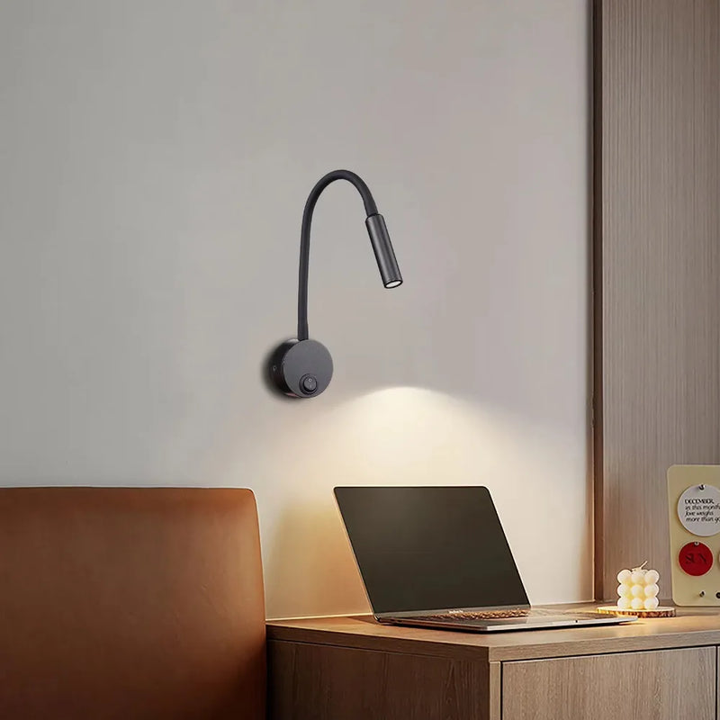 JOYINLED Black/Gold 3W Gooseneck Wall Lamp Flexible Adjustable with Switch Work Study Sconce Bedroom Bedside Reading Night Light