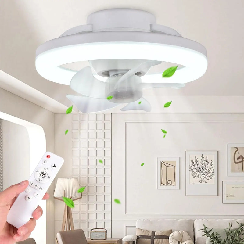 កង្ហារពិដាន JOYINLED កង្ហារភ្លើងពិដាន កង្ហារភ្លើង ជាមួយចង្កៀងបញ្ជាពីចម្ងាយ ស្ងាត់ អាចបន្ថយពន្លឺបាន 360 ដឺក្រេ សម្រាប់បន្ទប់ទទួលភ្ញៀវ បន្ទប់គេង