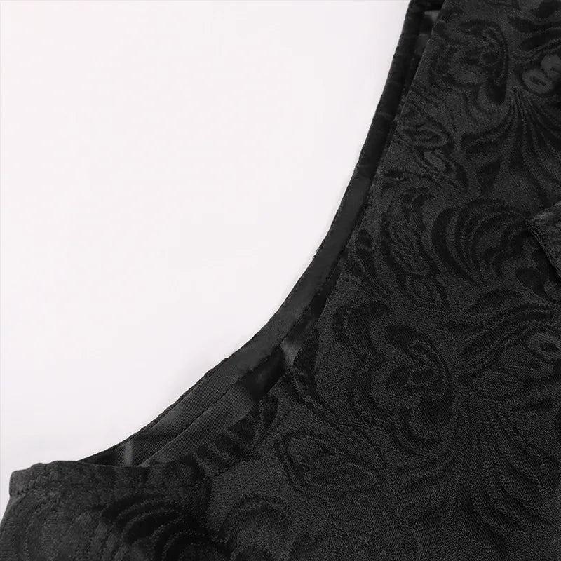 Men's Black Sleeveless Dress Vest Jacket, Halloween Top Vest, Black Vintage Single Breasted Embroidered Waistcoat