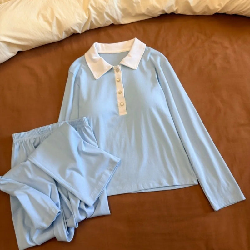Long Sleeve Tops with Pants Pajamas Nightwear for Woman 2 Pieces Home Wear Clothes for Ladies Sleepwear Suit Loungewear Pyjama