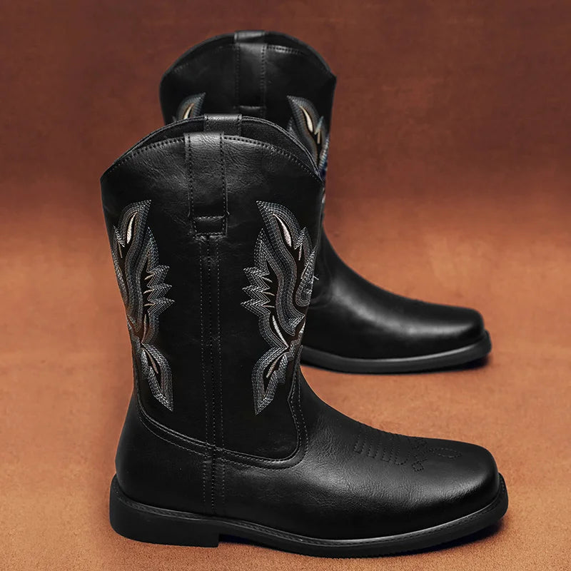 Men's embroider high top casual boots four seasons new light non-slip comfort soft-sole outdoor fashion walking Motorcycle boots