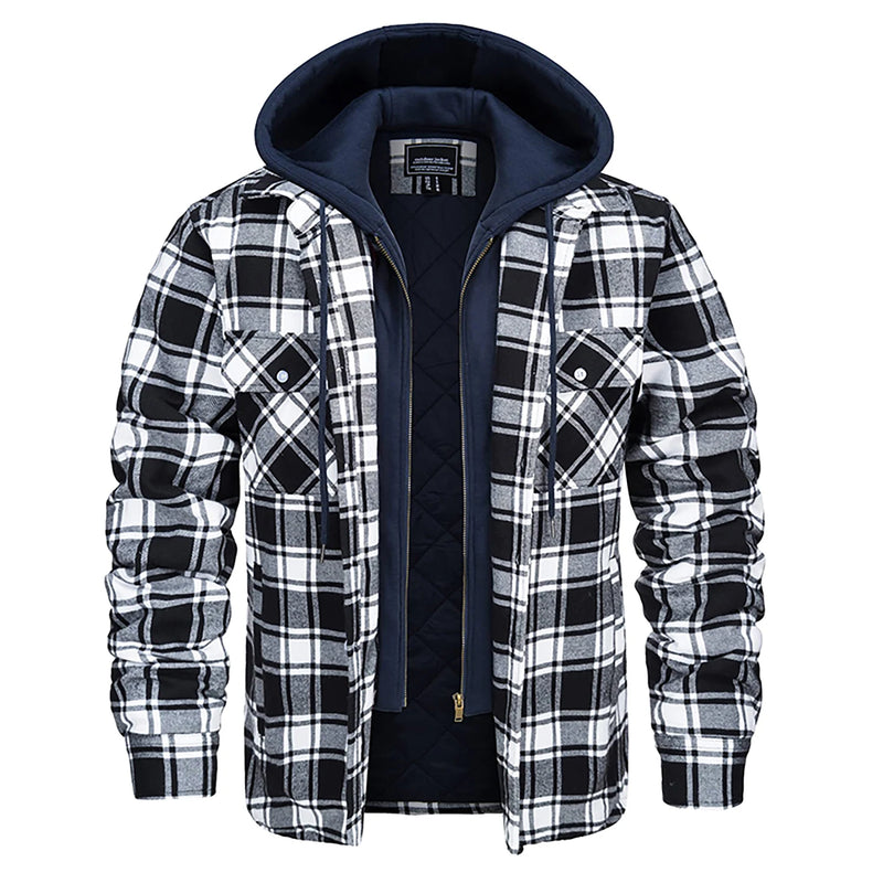TACVASEN Men's Cotton Flannel Shirt Button Down Plaid Shirts with Hood Quilted Lined Casual Shacket Mens Winter Heavy Shirt New
