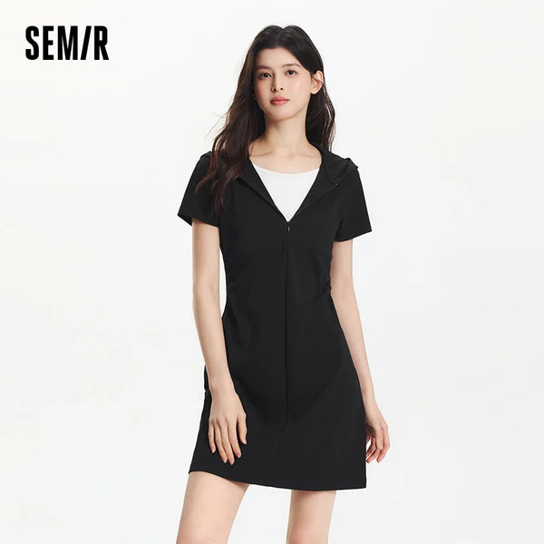រ៉ូបស្ត្រី Semir មានមួកឆ្នាំ ២០២៦ រ៉ូបពីរដុំ ស្លីមហ្វីត ចង្កេះបត់ ស្ទីលទីក្រុង សាមញ្ញ ទន់ មានផាសុកភាព ពាក់ប្រចាំថ្ងៃ