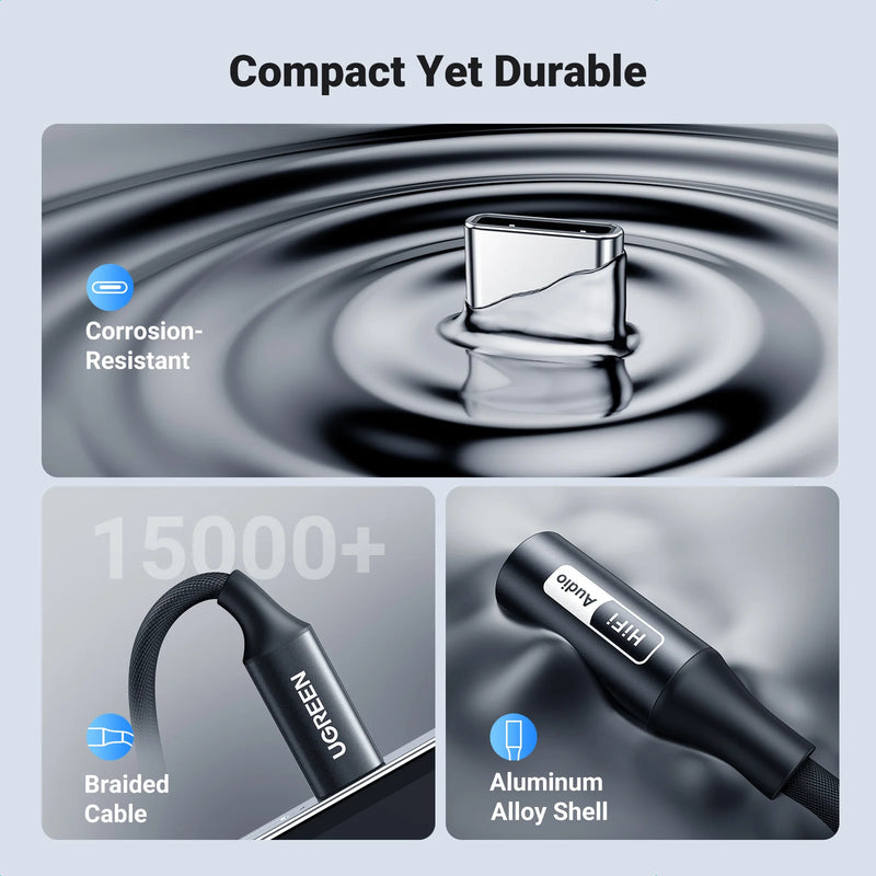 UGREEN Sound Card Type C to 3.5mm AUX Cable Adapter Earphone Converter DAC Chip PD QC Charging Sound Card for Headset