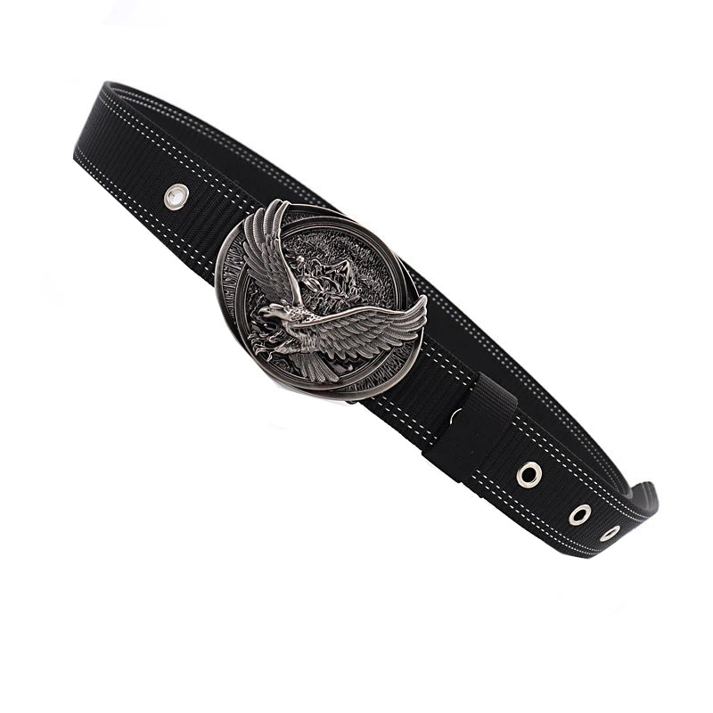 2026 Buckle Engraved with Eagle Nylon Belt Men's Outdoor Tactical Belts Pin Buckle Versatile Jeans Canvas Cinturon Men Waistband