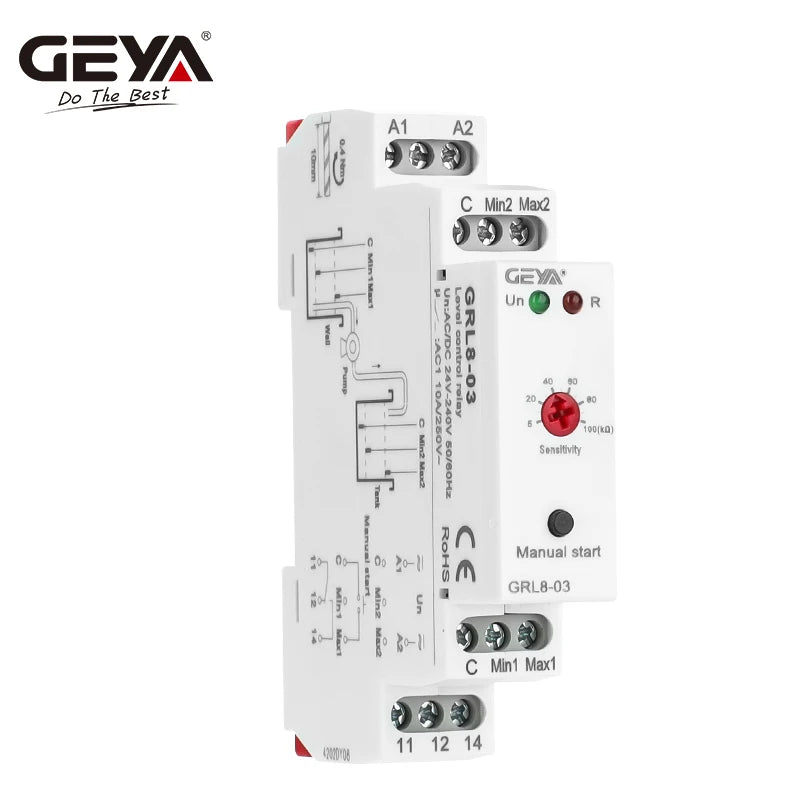 GEYA GRL8 Liquid Level Control Relay Electronic Liquid Level Controller 10A  AC/DC24V-240V Water Level Relay
