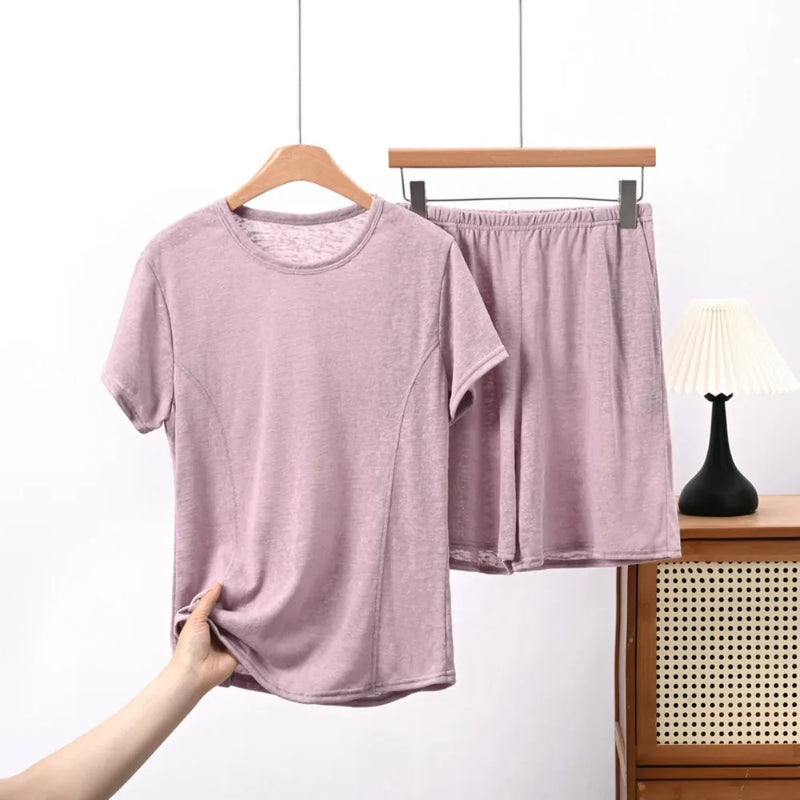 Solid Color Women's Pajamas Set Short Sleeve Summer Wear Female Clothing New Two-Piece Pyjama Set Woman Nightwear Home Clothes