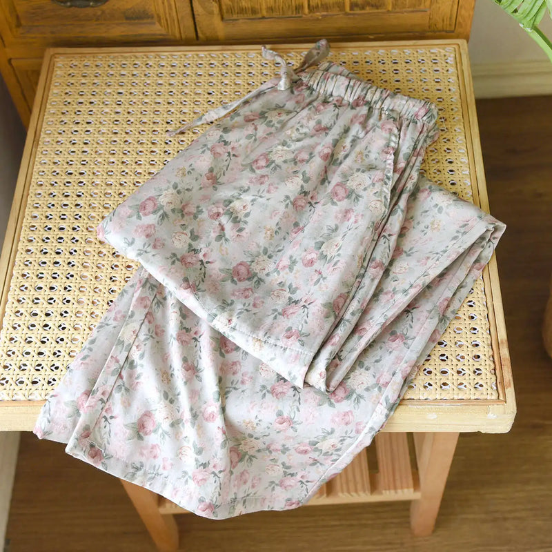Women's Pajamas Pants Autumn Sleepwear Gauze Cotton Home Pants Comfortable Home Trousers Thin Sleep Bottoms Casual Homewear