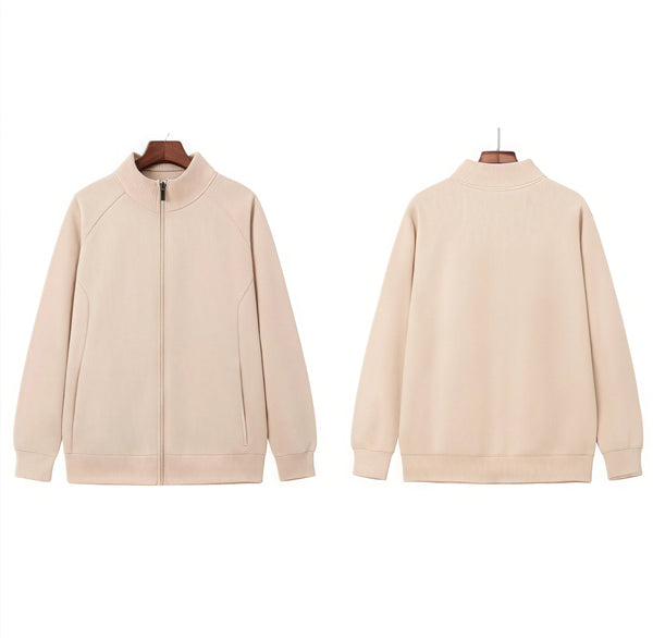 Casual couple style Custom-made loose stand-up collar hoodie solid color zipper jacket  with added fleece for Winter