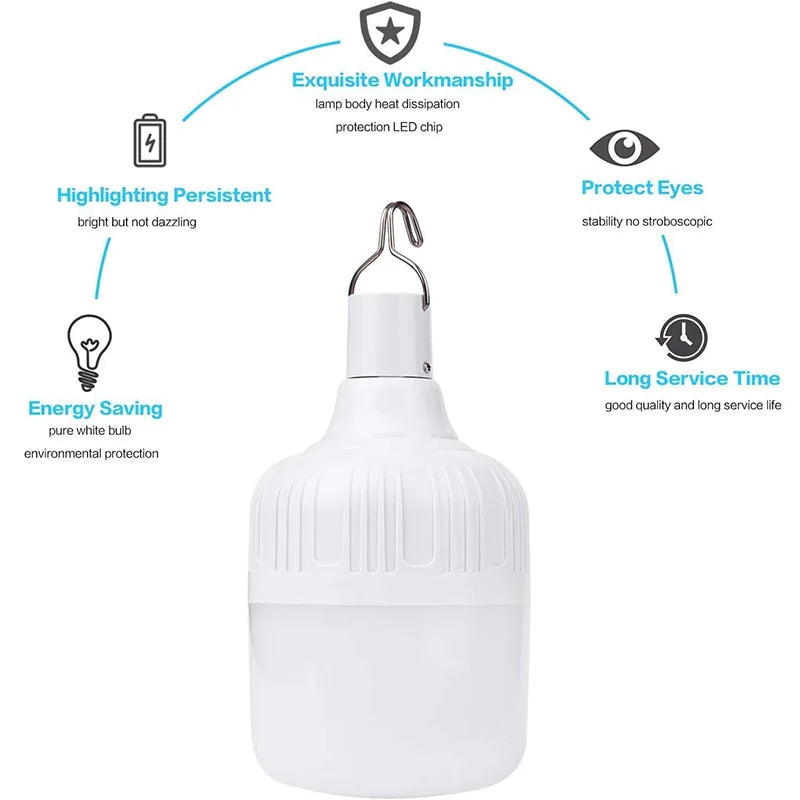 ភ្លើងសម្រាប់បោះតង់ ចង្កៀង LED ចល័ត អាចសាកបានដោយ USB អំពូលព្យួរក្រៅផ្ទះ ភ្លើងសង្គ្រោះបន្ទាន់សន្សំសំចៃថាមពលសម្រាប់តង់សួនច្បារ