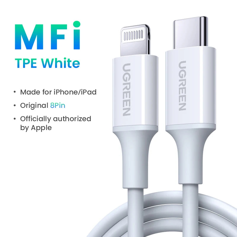UGREEN MFi 20/30W USB Type C to Lightning Cable for iPhone 14 Pro Max 13 12 Plus Mini PD Fast Charging Cable for iPad 1m 2m