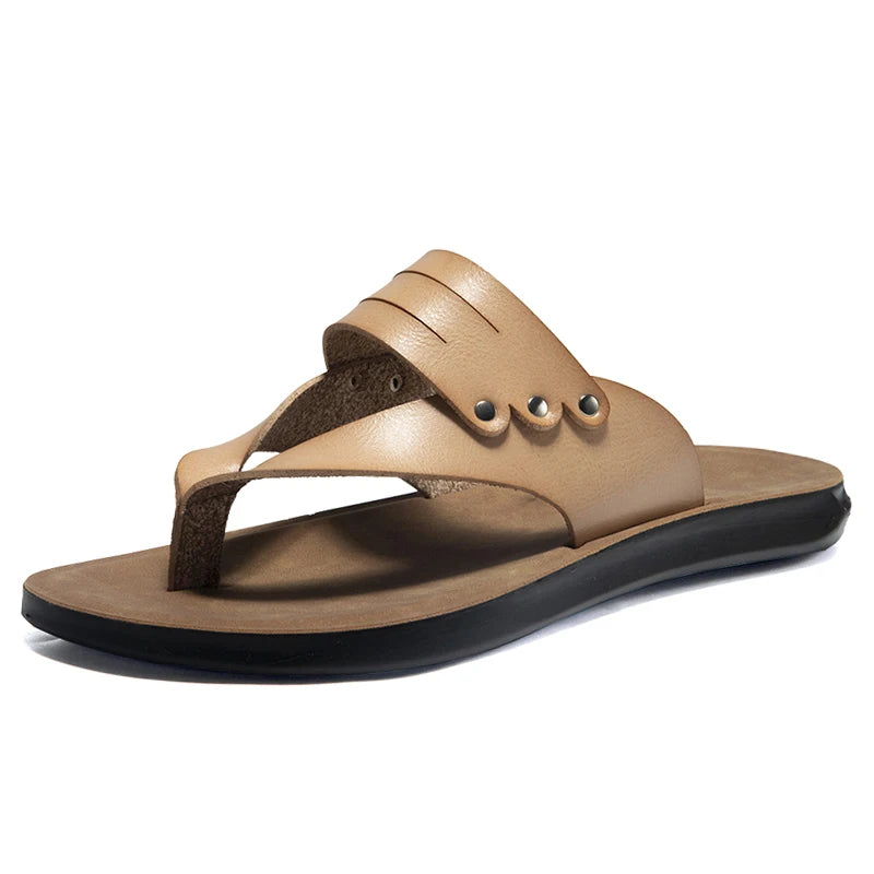 Summer Men Casual PU Leather Flip Flops Slippers Flat Outside Slipper 46 47 Chanclas Hombre Dropshipping