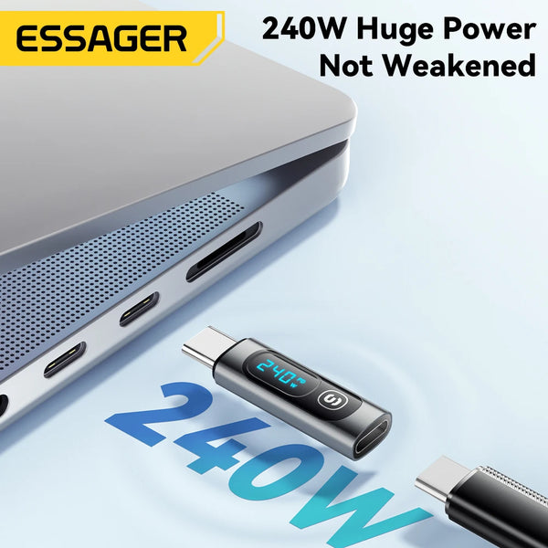 អាដាប់ទ័រ USB C Essager 240W ប្រភេទ C ទៅ USB C 3.0 2.0 ឧបករណ៍ភ្ជាប់ OTG អាដាប់ទ័រទិន្នន័យអេក្រង់ឌីជីថល 100W សម្រាប់ Macbook Pro Air Samsung