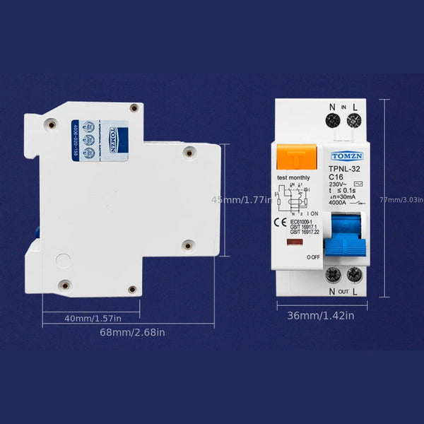 TOMZN 1PCS TPNL DPNL 1P+N 6A-63A 230VAC 50/60Hz Residual Current Circuit Breaker With Over Current And Leakage Protection RCBO