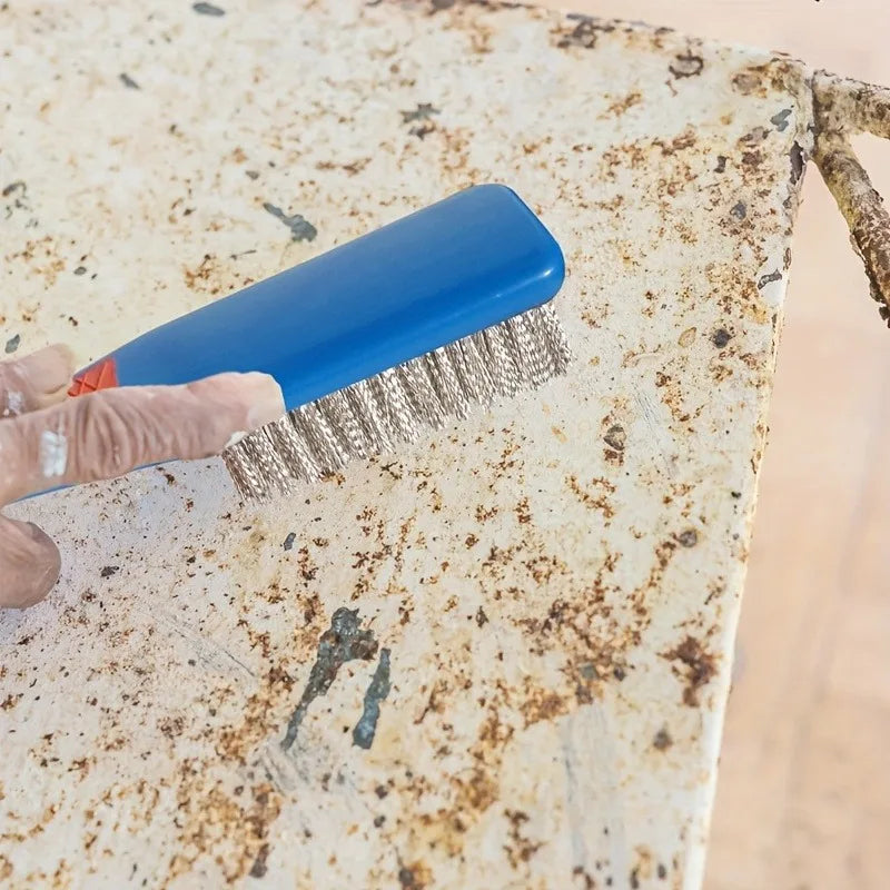 1pc Handheld Wire Brush Plastic Handle Metal Rust Remover Tool For Dirt Residue Deep Cleaning Scrubbing, Cleaning Brush