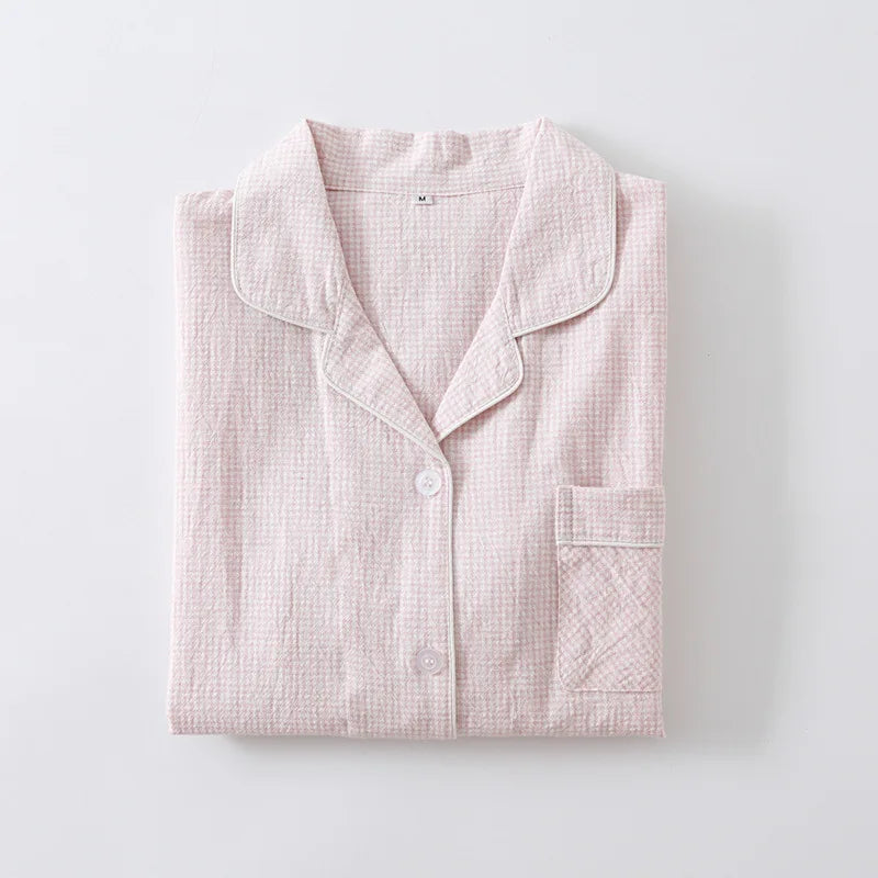 Pocket Comfortable Pajamas Sets 100% Cotton Casual Plaid Autumn Winter Sleepwear Women Pijama Lapel Long Sleeve Top Pant Suit