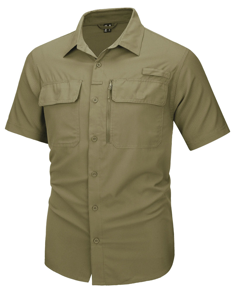 TACVASEN Short Sleeve Fishing Shirts Men's UPF 50+ Sun Protection Cargo Work Shirts Mesh Breathable Quick Dry Hiking Shirts Man