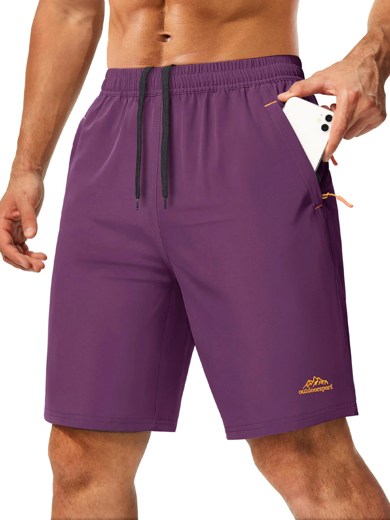 Men's 9" Quick Dry Running Gym Workout Shorts Lightweight Breathable Summer Shorts with 3 Zipper Pockets
