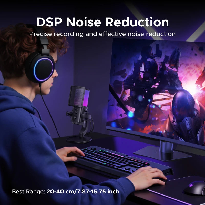 UGREEN USB Microphone with Touch Mute Button and RGB Lighting Suitable for PC Mac Gaming Karaoke Recording Streaming Podcasting