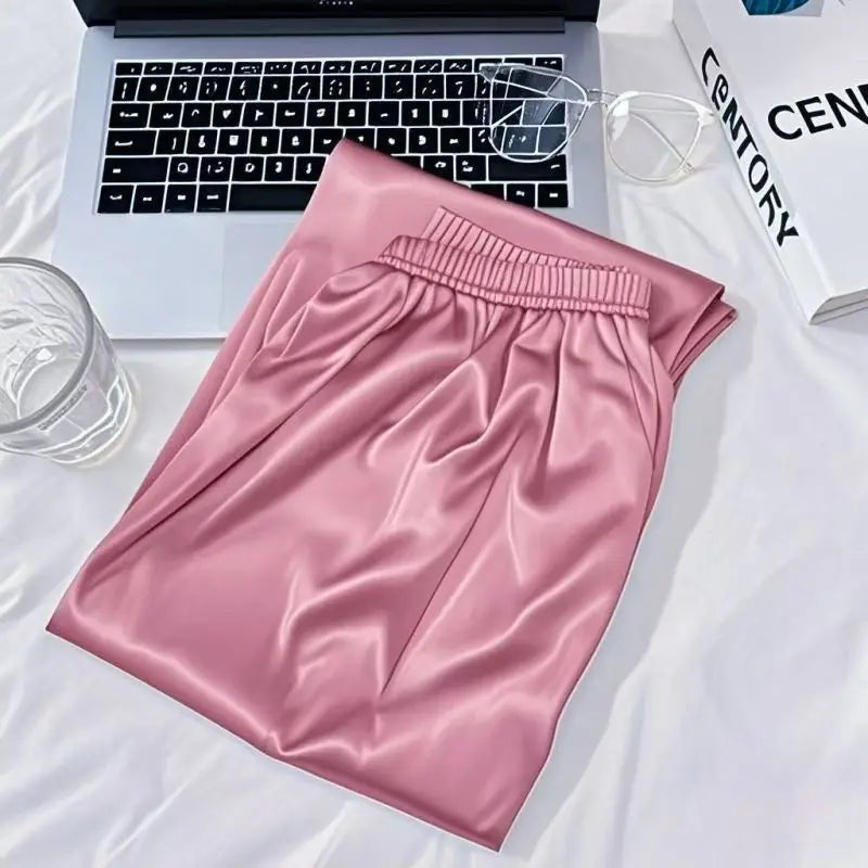 Summer New Pajama Pant Women's Ice Silk Cool Home Wear Capri Pants Plus Size Sleepwear Bottoms Loungewear Nightwear