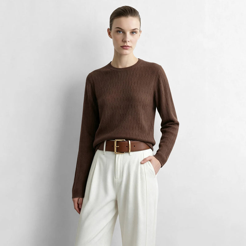 Amii Women's Sweater Crew Neck Hollow Out Knit Tops Minimalist Versatile Slimming Casual Sweaters for Women 2026 Autumn 12643110