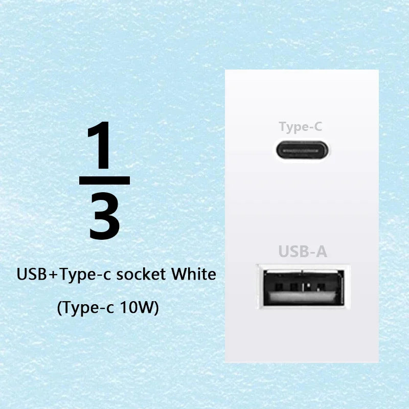 Brazilian Italian Chile  US EU Standard PC panel Free Combination Function USB Type C Key DIY Switch Socket 118mm*75mm White