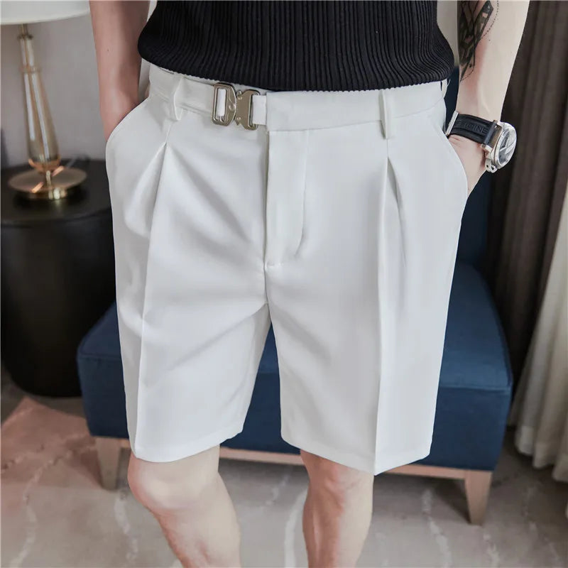 Men's Stylish Dress Shorts with Metal Belt - Lightweight Chino Shorts Adjustable Buckle Waist  Perfect for Business Casual Daily