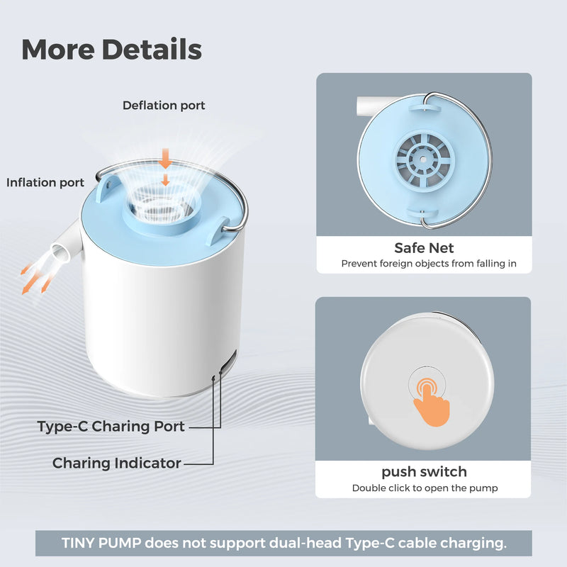 FLEXTAIL TINY PUMP - Electric Air Pump Portable Mini Camping Pump Rechargeable for Air Bed Mattress Pool Floats Vacuum Bags