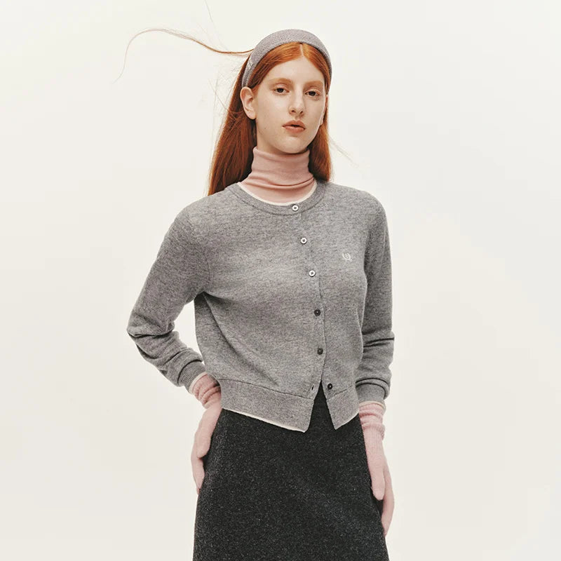 Semir Knitted Sweater Slim Fit Embroidered Pullover Women 2025 Winter Short Style Round Neck Layered Top