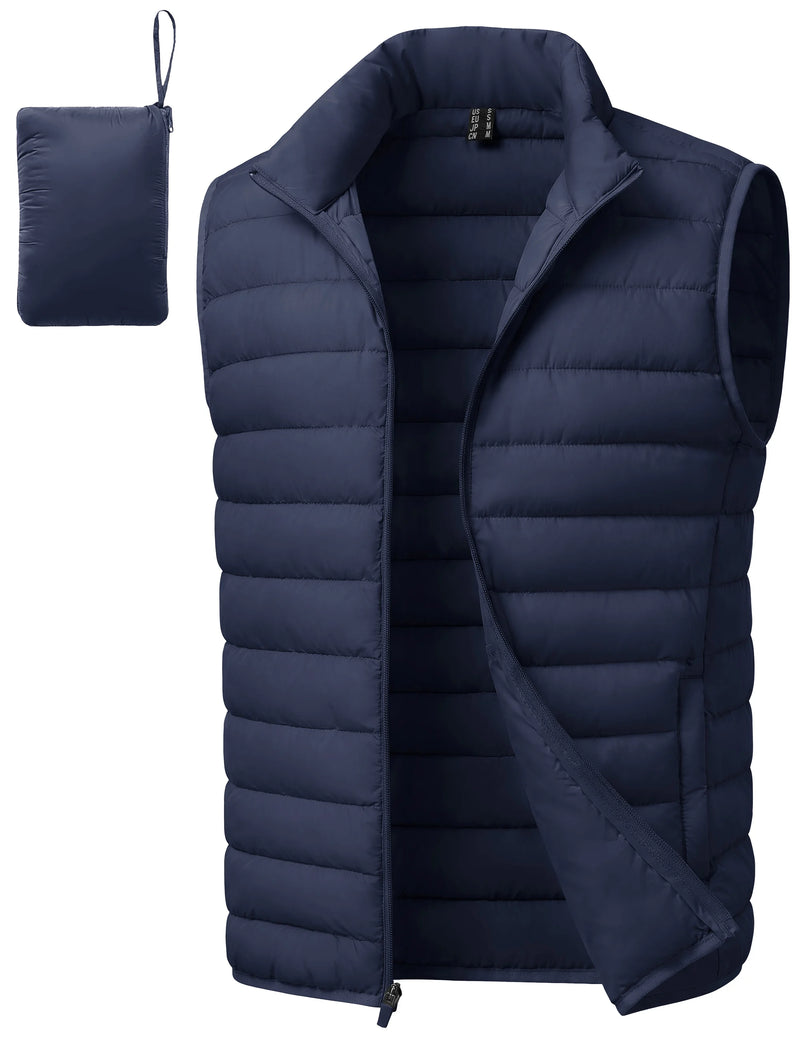 TACVASEN Men's Winter Lightweight Packable Warm Puffer Vest Nylon Waterproof Windproof Outerwear with 4 Zipper Pocket for Hiking