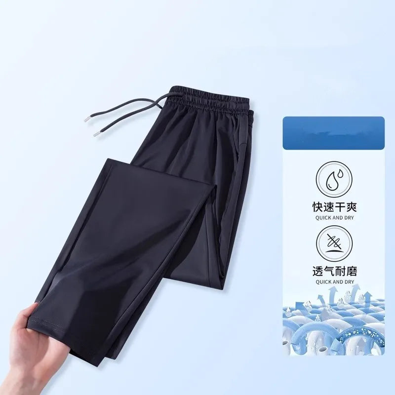 2026 Highly Elastic Men's Summer Ice Silk Pants, Thin Unisex Quick-dry Sports Trousers, Blue and Black Casual Pant.