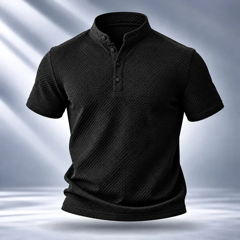 Mens Stand Collar Short Sleeve Shirt Soft Durable Waffle Premium Fabric Suitable For Daily Walking And Light Sports Occasions