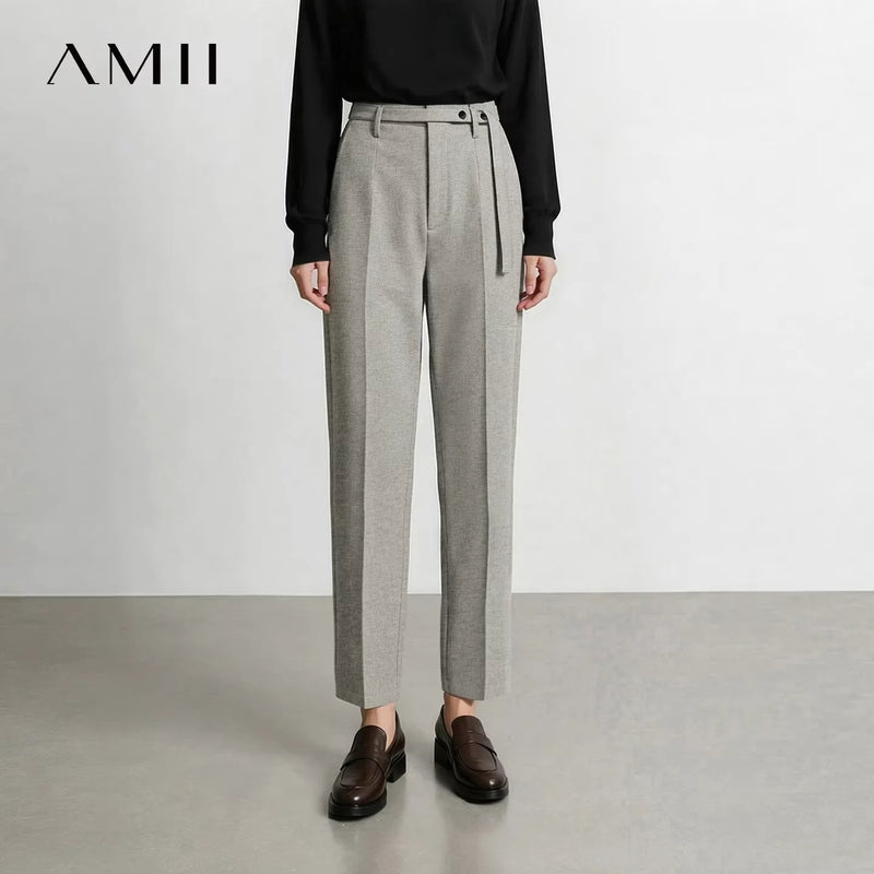 Amii Women Winter Pants Tapered Ankle Length Trousers Detachable Belt Sli Commuter Office Versatile Pants for Women 12624069