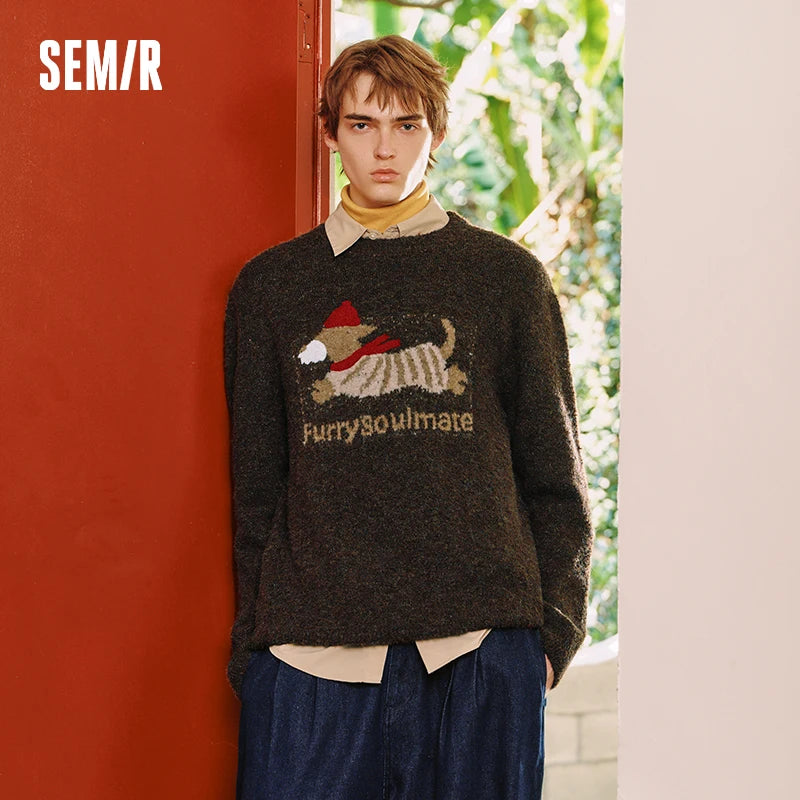 Semir Knitted Sweater Men Winter Cute Pet Jacquard Knitwear 2025 New American Retro Trendy Loose Pullover Sweater Men'S Wear