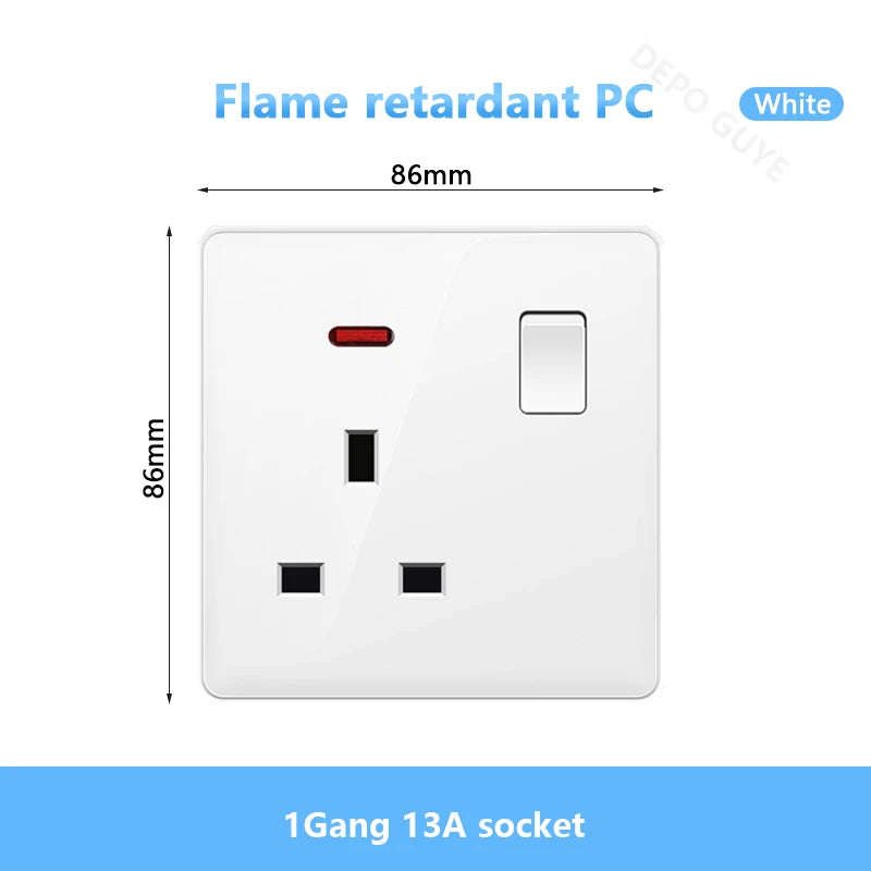 White UK Standard 13A USB Wall Socket Panel,Universal 18W Type-c Quick Charge Socket Plug,Wall Light Switch Electrical outlet