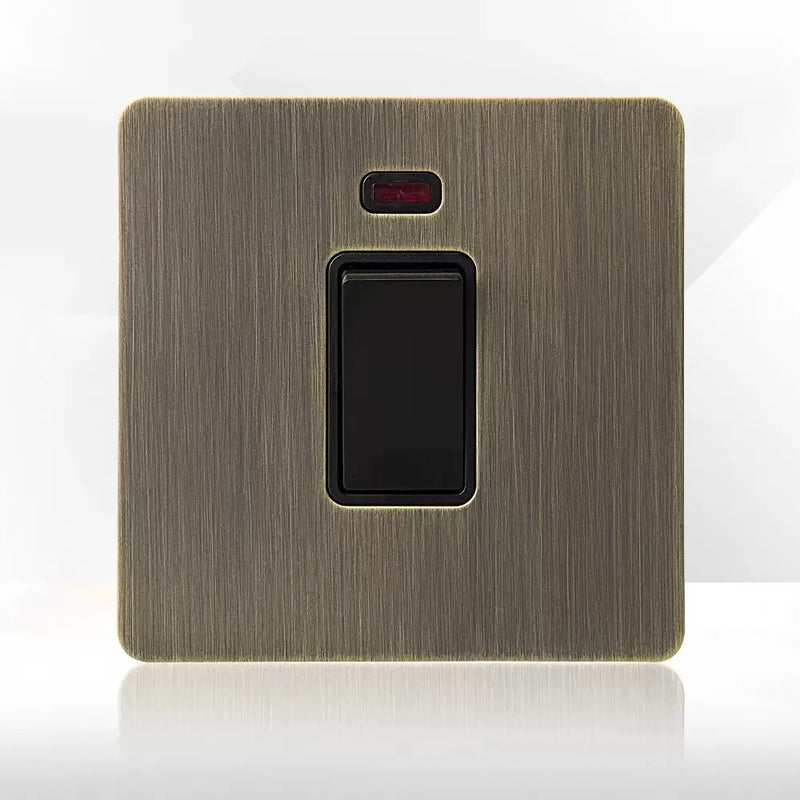 Retro Metal Brushed Antique Stainless Steel Push Button Switch Panel UK 13A Socket with USB Phone Charging for Home Improvement