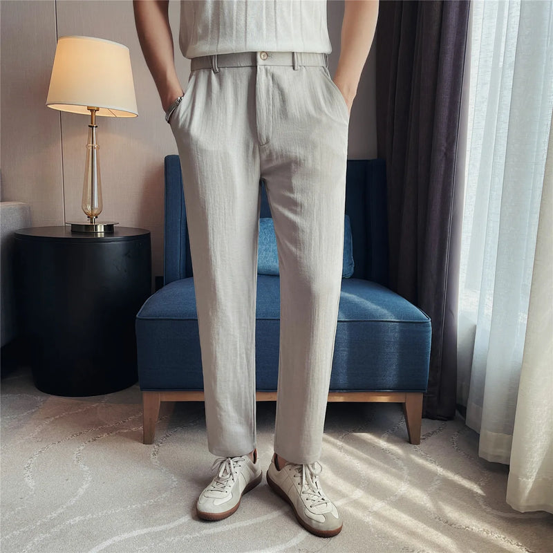 Men's Old Money Style Linen Blend Cropped Trousers – Breathable, Lightweight & Wrinkle-Resistant Straight-Leg Pants for Summer